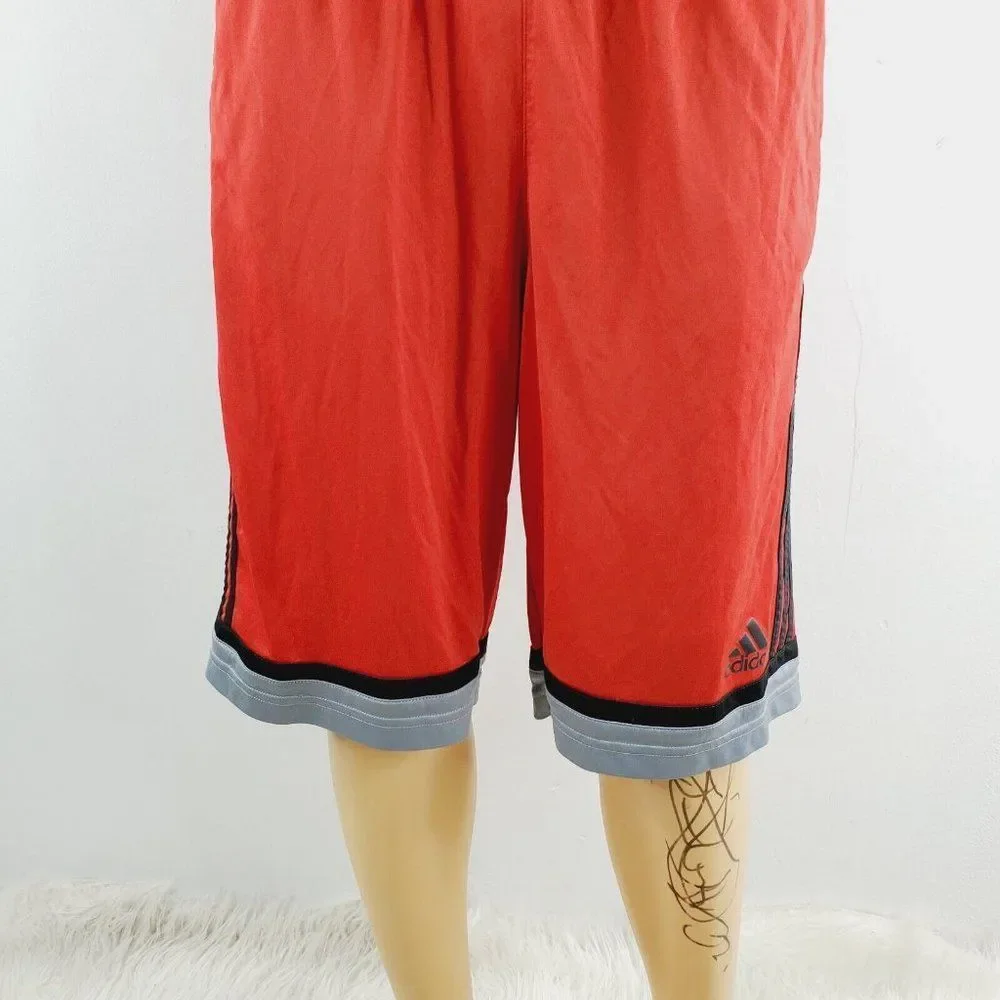 Adidas Men's Red‎ Elastic Waist Flat Front Drawstring Athletic Basic Shorts Sz M